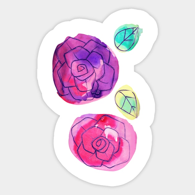 Simple Watercolor Roses and Leaves Sticker by saradaboru